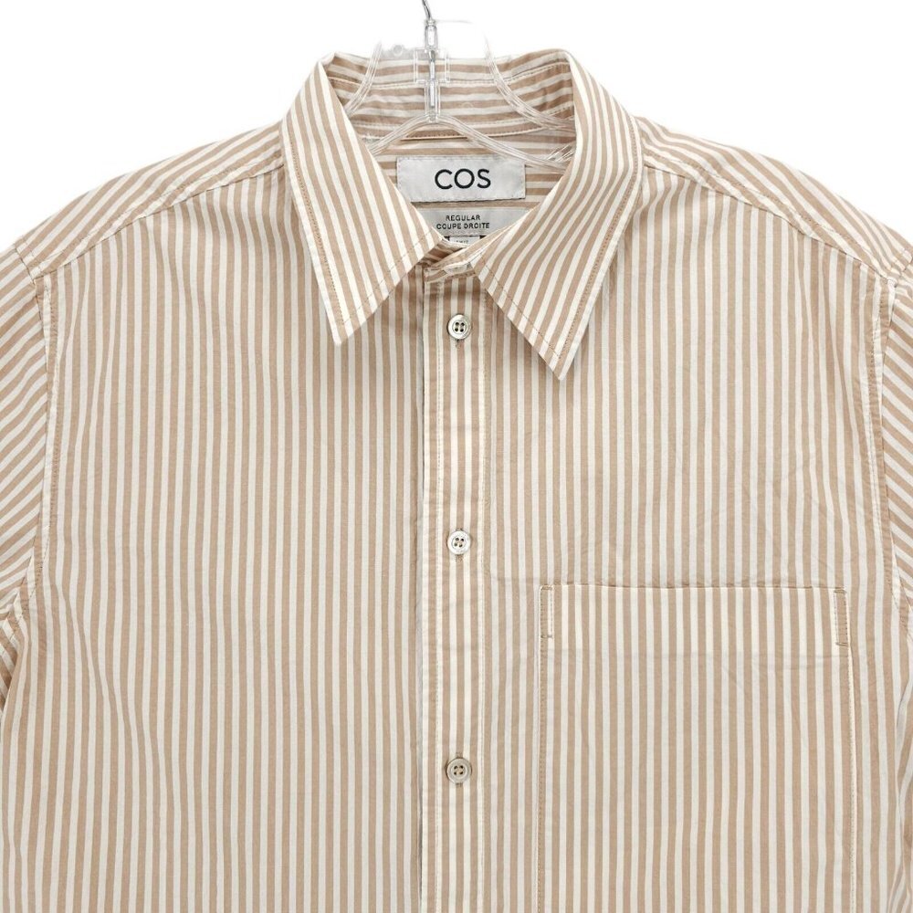 COS Beige and White Striped Casual Button Down Shirt